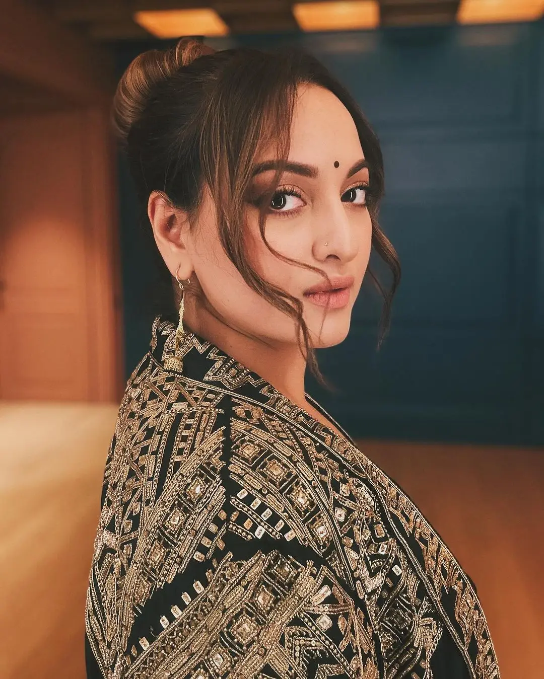 Sonakshi Sinha Stills In Beautiful Earrings Black Lehenga Choli